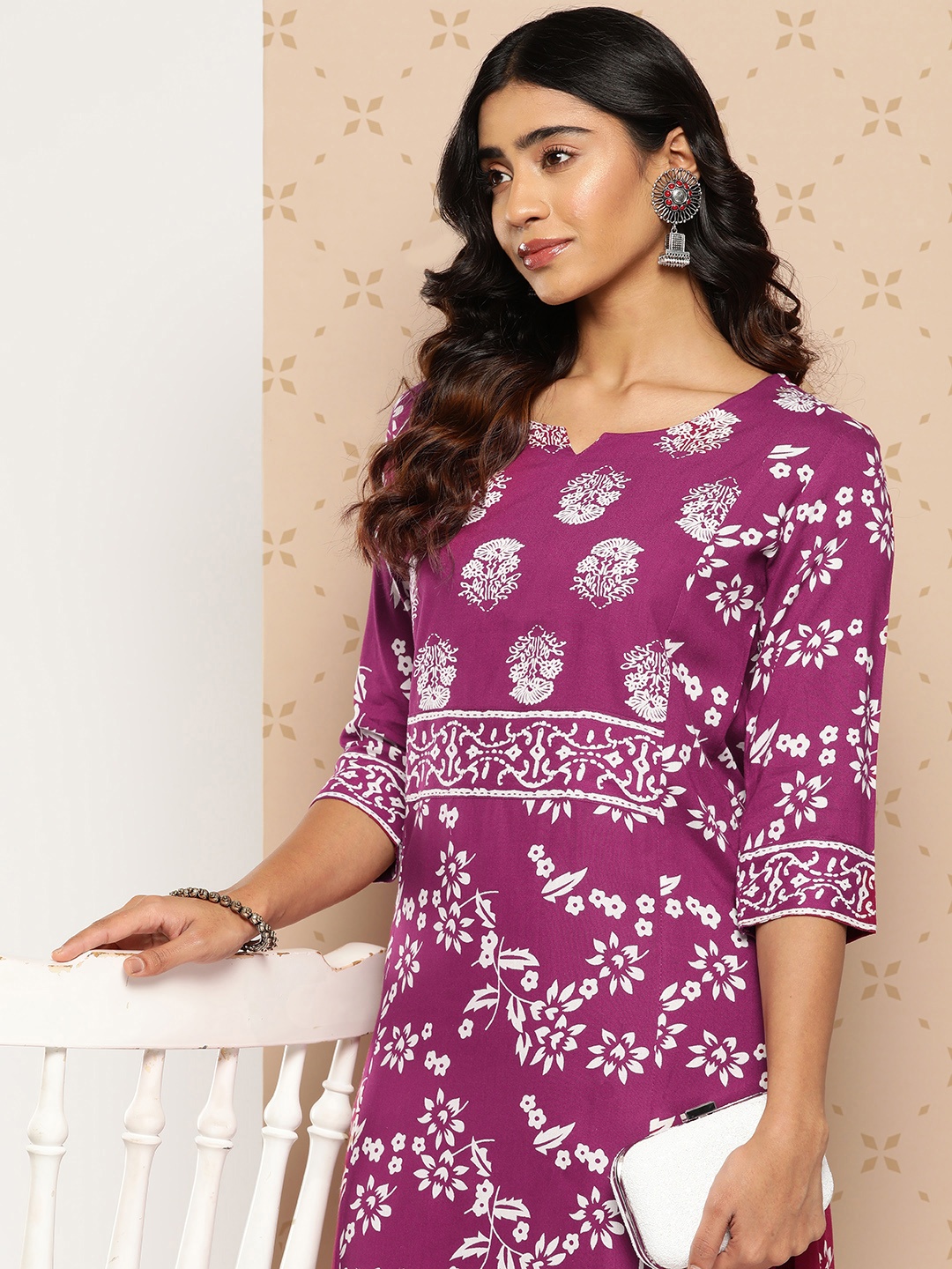 

KALINI Floral Printed Regular Kurta with Trousers, Pink
