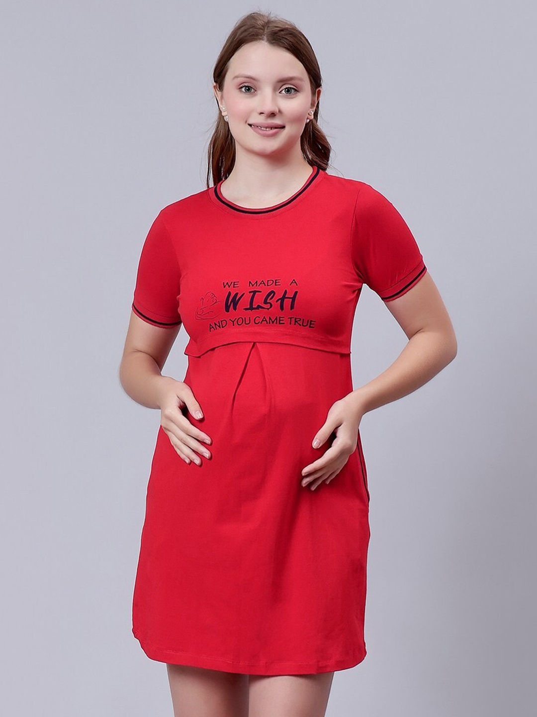 

True Shape Typography Printed Cotton Maternity Sheath Dress, Red
