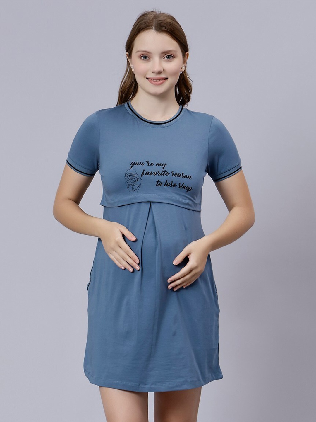 

True Shape Typography Printed Cotton Maternity Sheath Dress, Blue