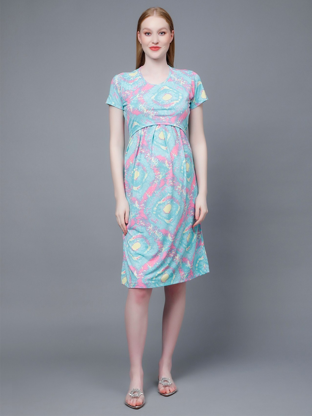 

True Shape Tie & Dyed Cotton Maternity A-Line Dress, Sea green