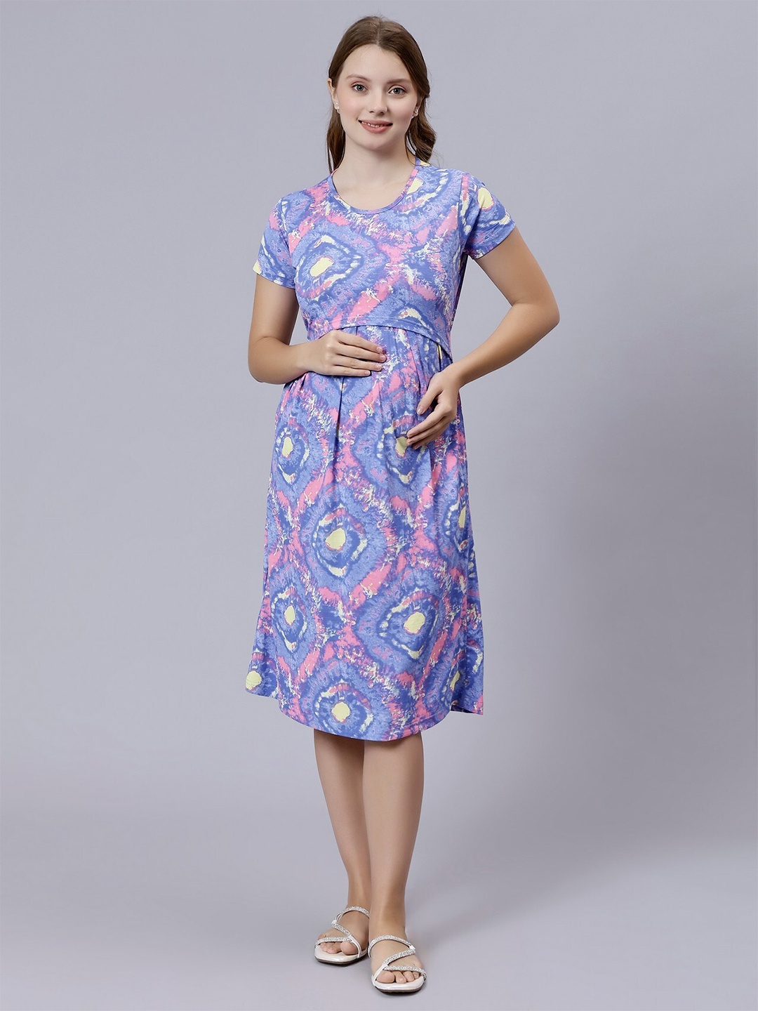 

True Shape Abstract Printed Maternity A-Line Dress, Purple