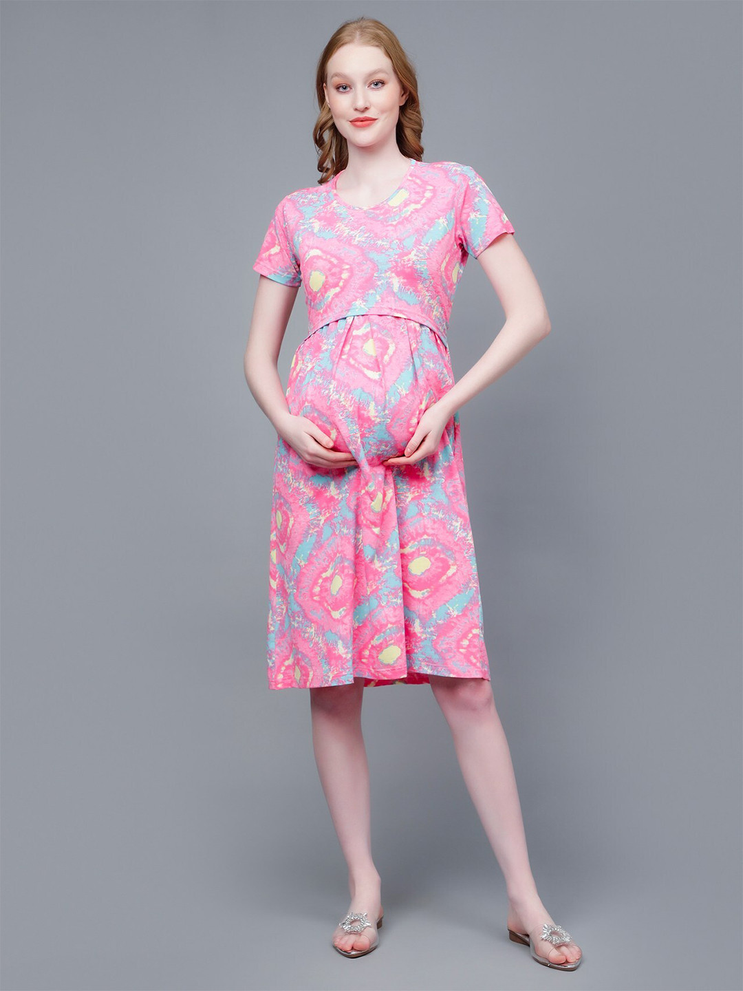 

True Shape Abstract Printed Maternity A-Line Dress, Pink