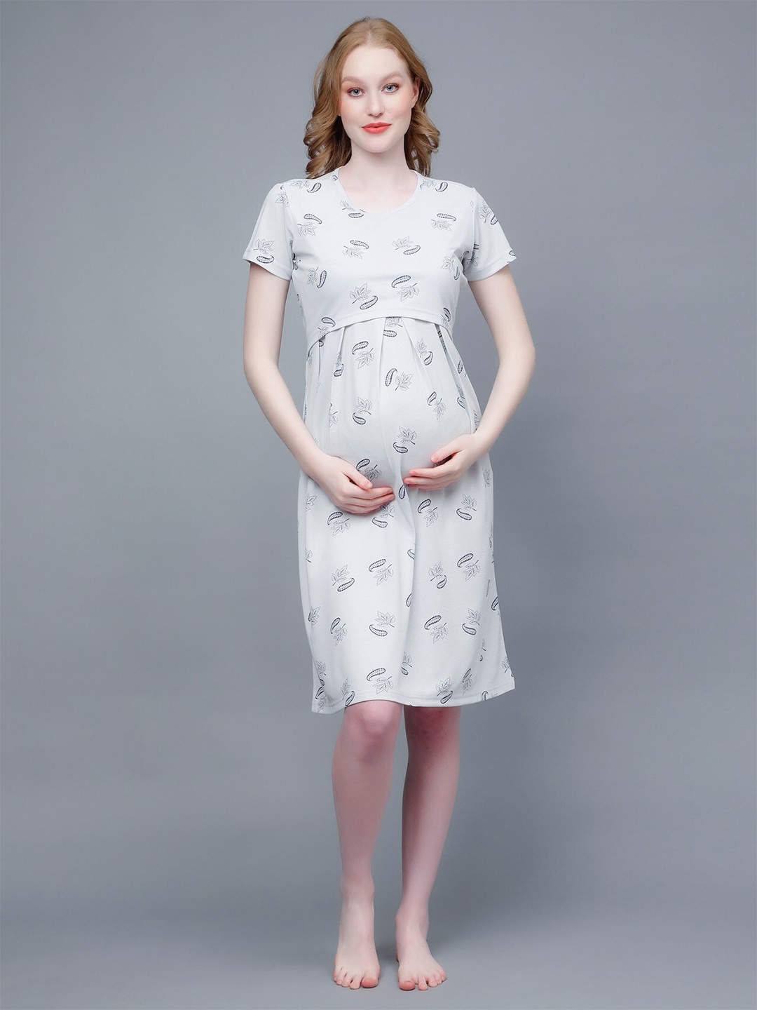 

True Shape Floral Printed Maternity A-Line Dress, Grey