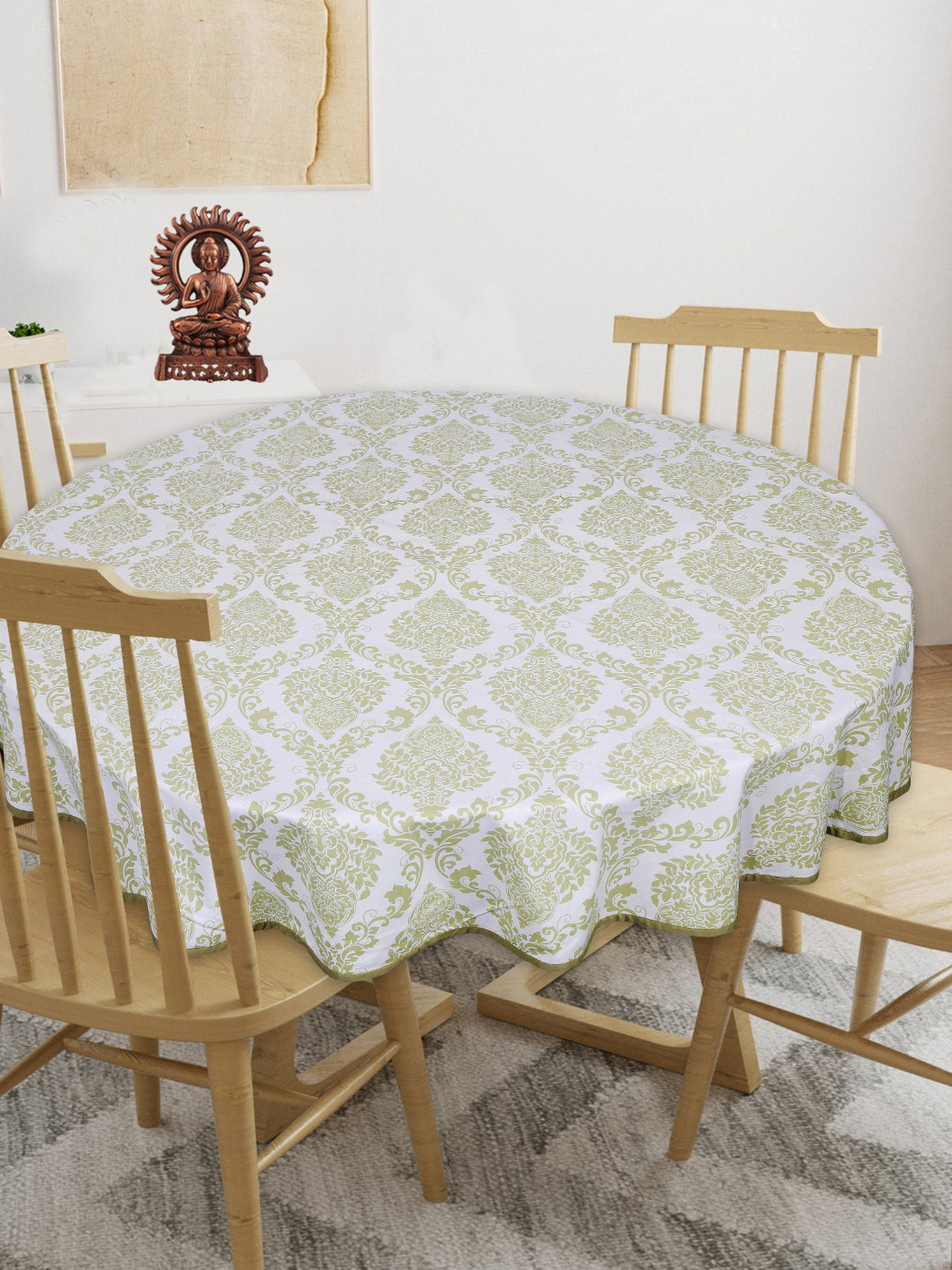 

INDHOME LIFE Grey Printed Pure-Cotton 4-Seater Table Cover, Blue