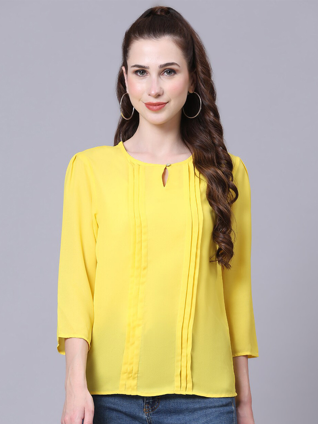 

Pomegal Keyhole Neck Pleated Georgette Top, Yellow
