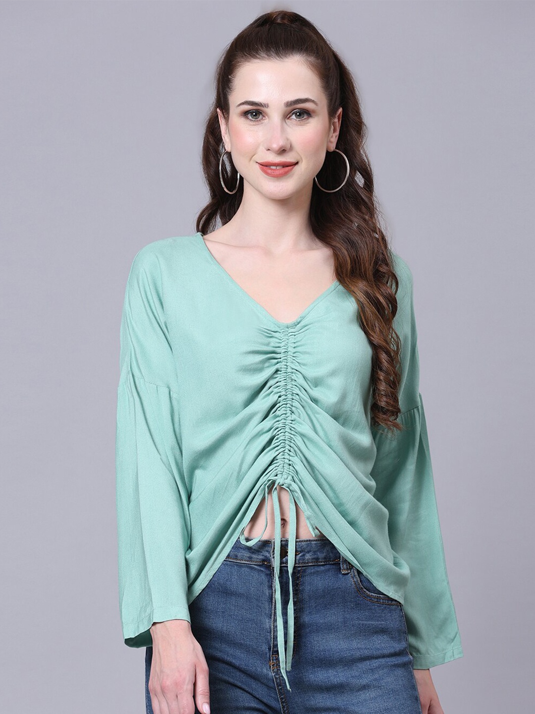 

Pomegal V-Neck Ruched Crop Top, Green