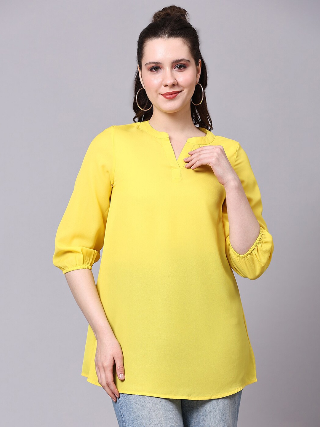 

Pomegal Mandarin Collar Georgette Top, Yellow