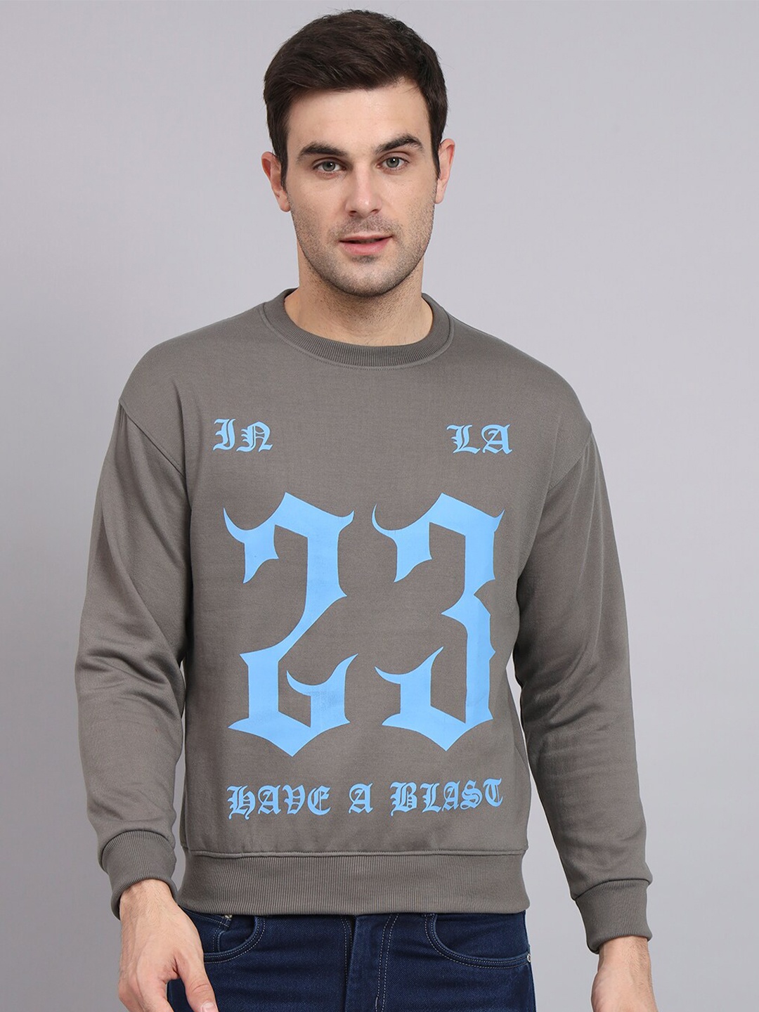 

Obaan Alphanumeric Printed Cotton Pullover Sweatshirt, Grey