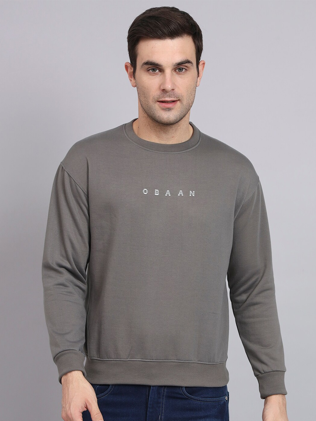 

Obaan Round Neck Cotton Pullover Sweatshirt, Grey