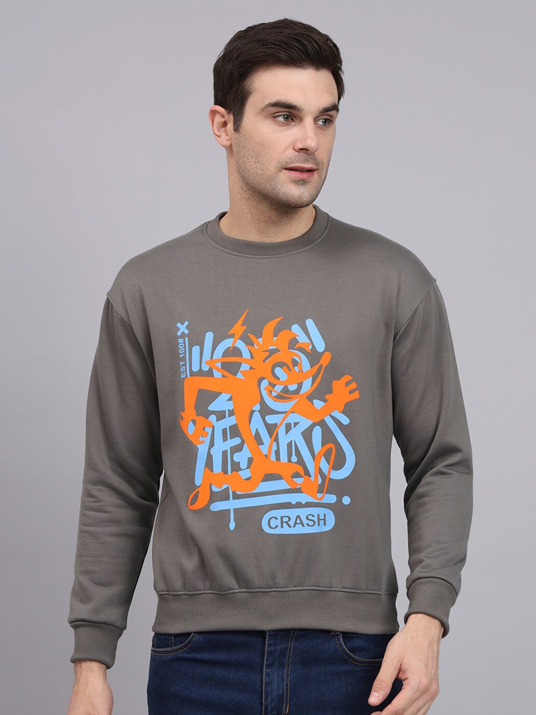 

Obaan Graphic Printed Cotton Pullover Sweatshirt, Grey
