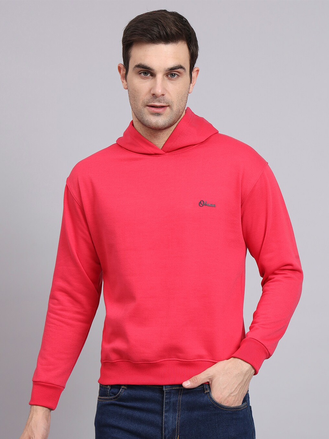 

Obaan Hooded Cotton Pullover Sweatshirt, Coral