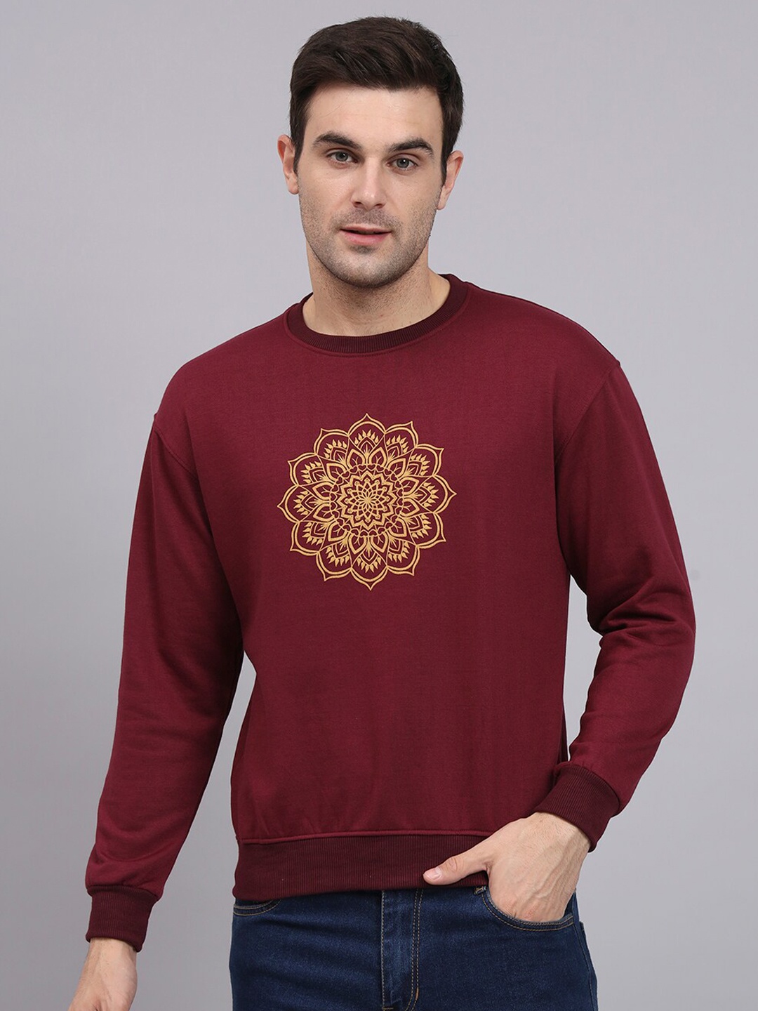 

Obaan Floral Printed Cotton Pullover Sweatshirt, Maroon