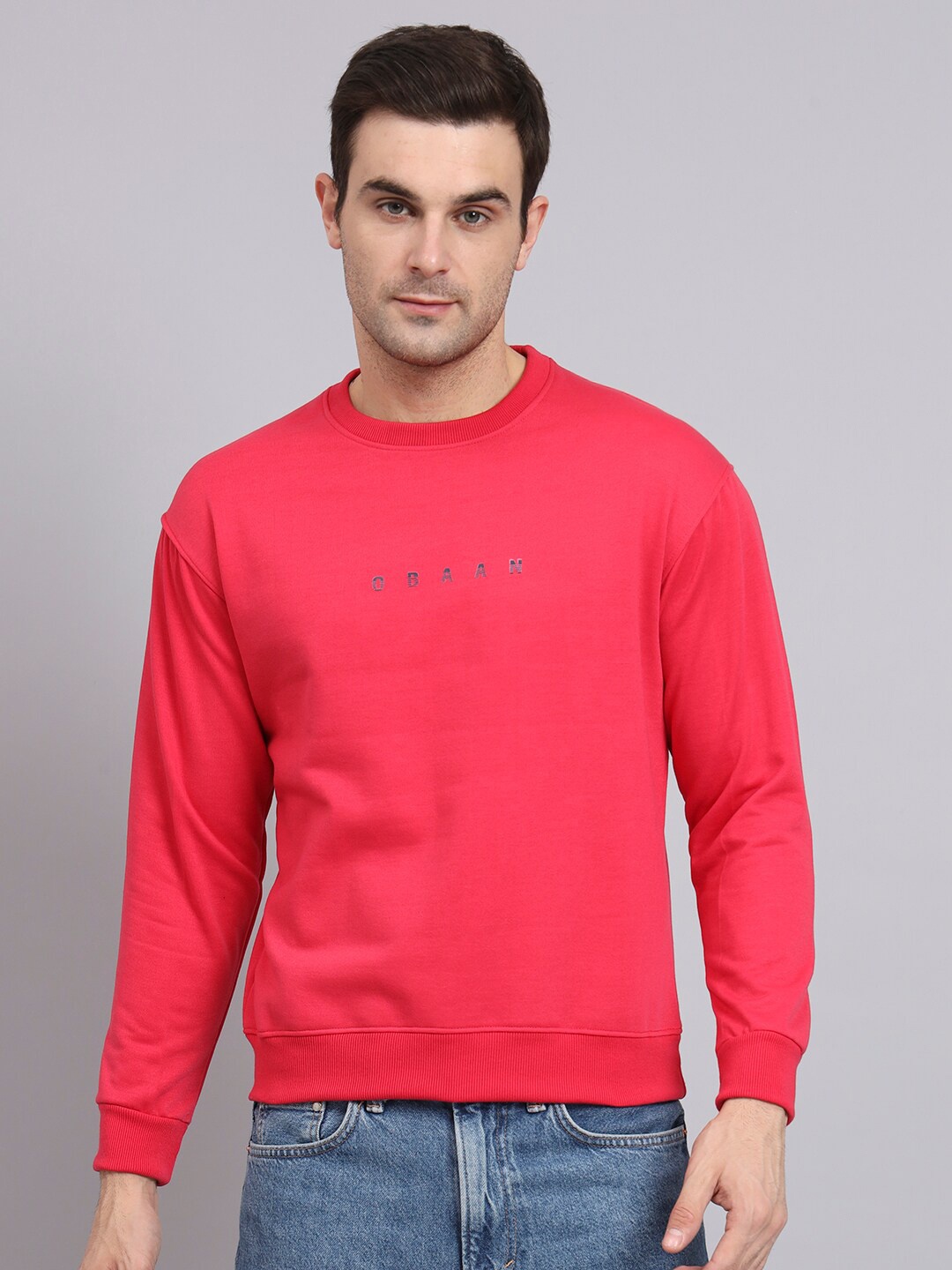 

Obaan Round Neck Cotton Pullover Sweatshirt, Red