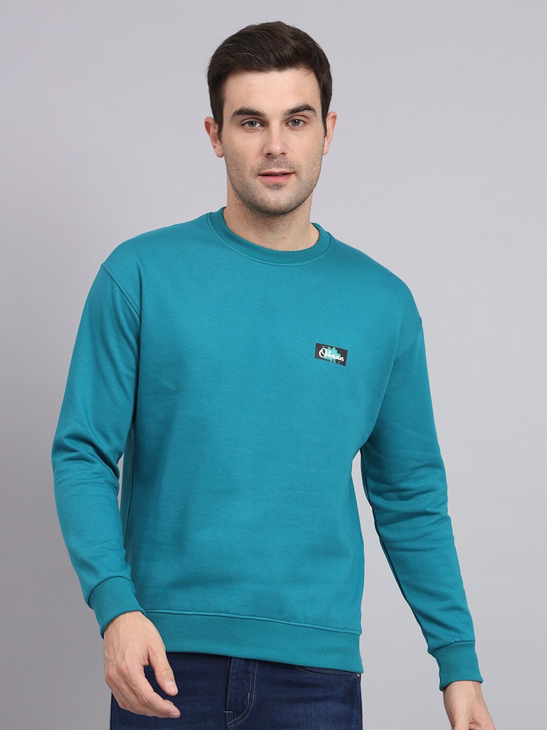 

Obaan Round Neck Cotton Pullover Sweatshirt, Teal