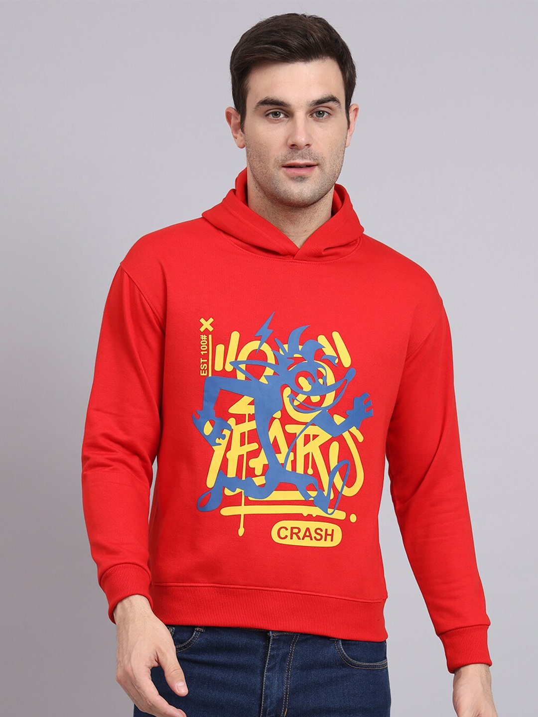 

Obaan Graphic Printed Hooded Cotton Pullover Sweatshirt, Red