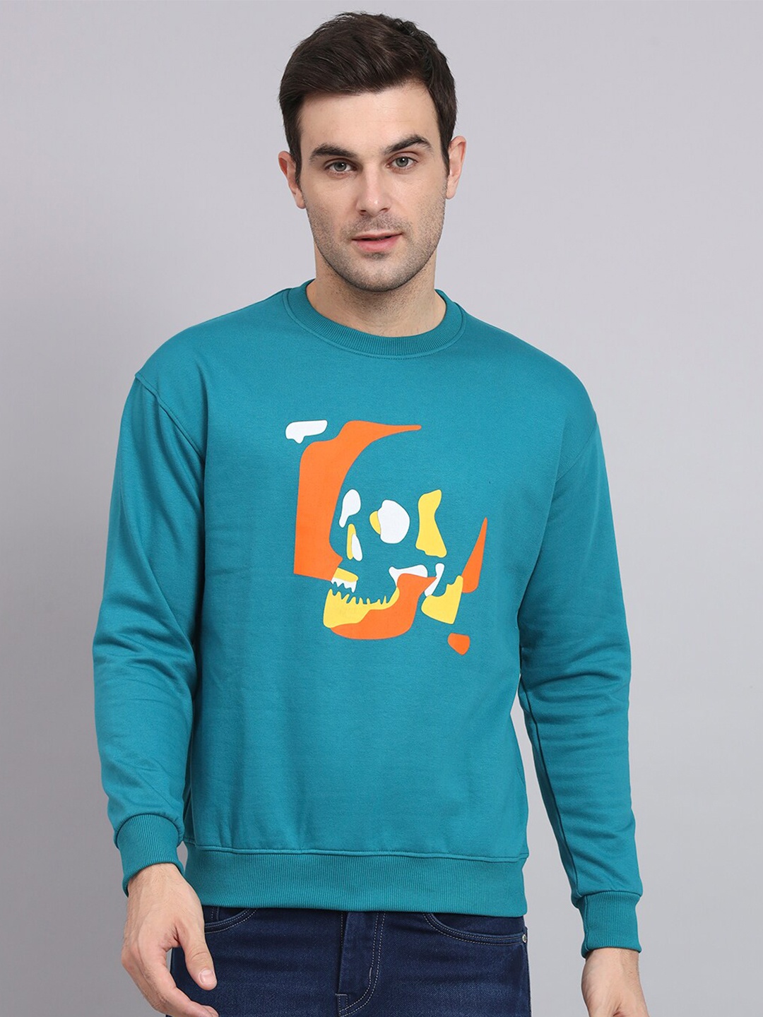 

Obaan Abstract Printed Cotton Pullover Sweatshirt, Teal