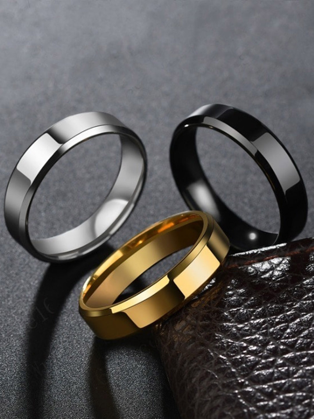 

VIEN Unisex Set Of 3 Stainless Steel Finger Rings, Silver