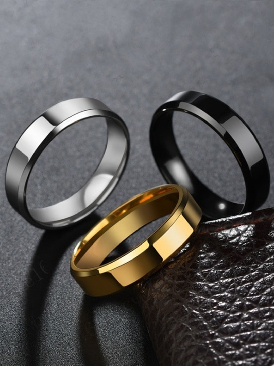 

VIEN Unisex Set of 3 Stainless Steel Finger Rings, Gold