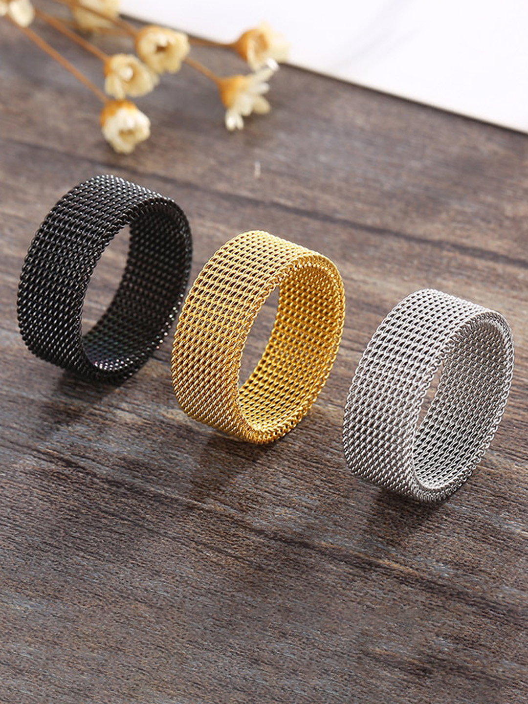 

VIEN Men Set Of 3 Stainless Steel Finger Rings, Silver