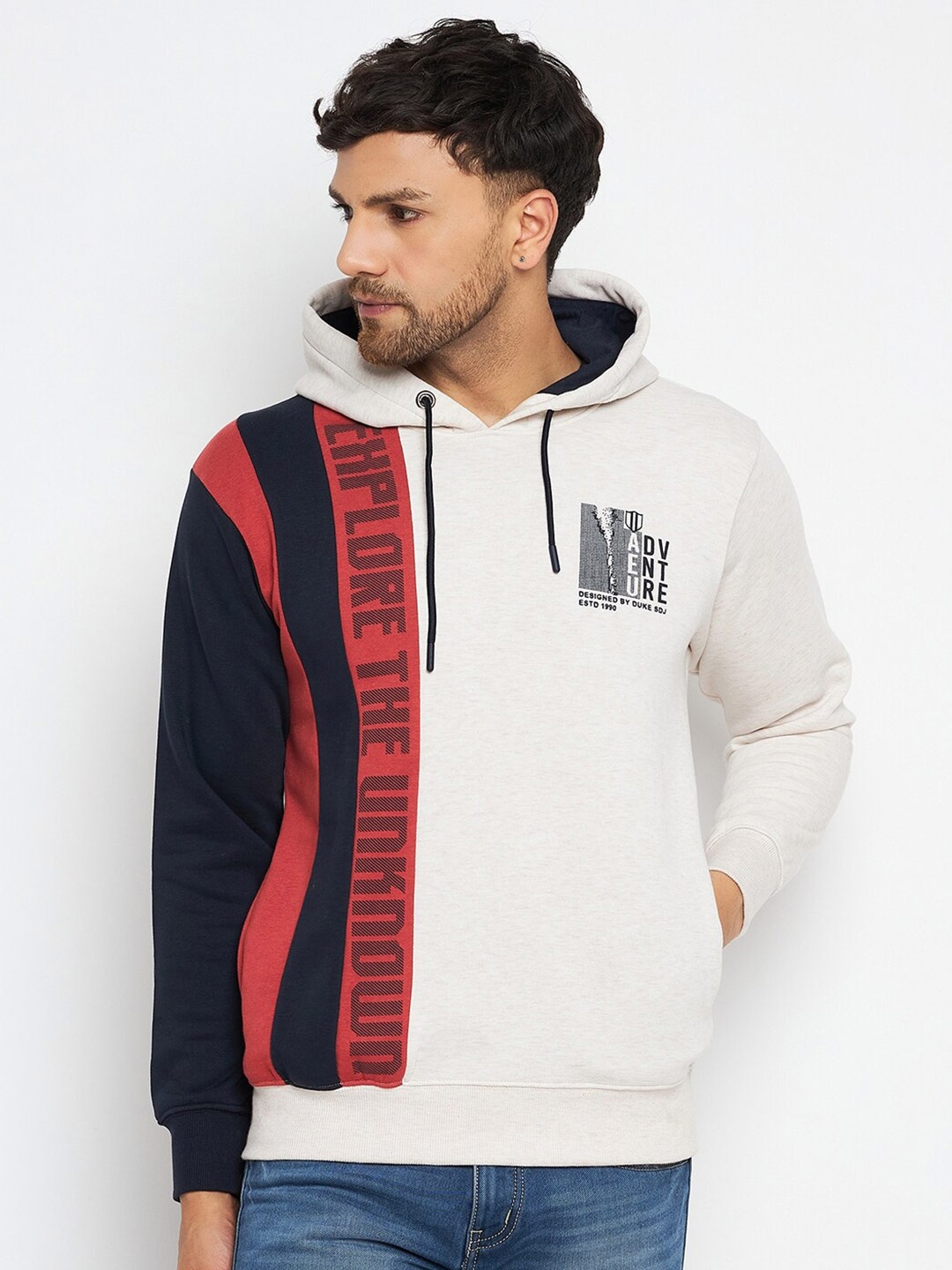 

Duke Typography Printed Long Sleeves Hooded Fleece Pullover, Grey