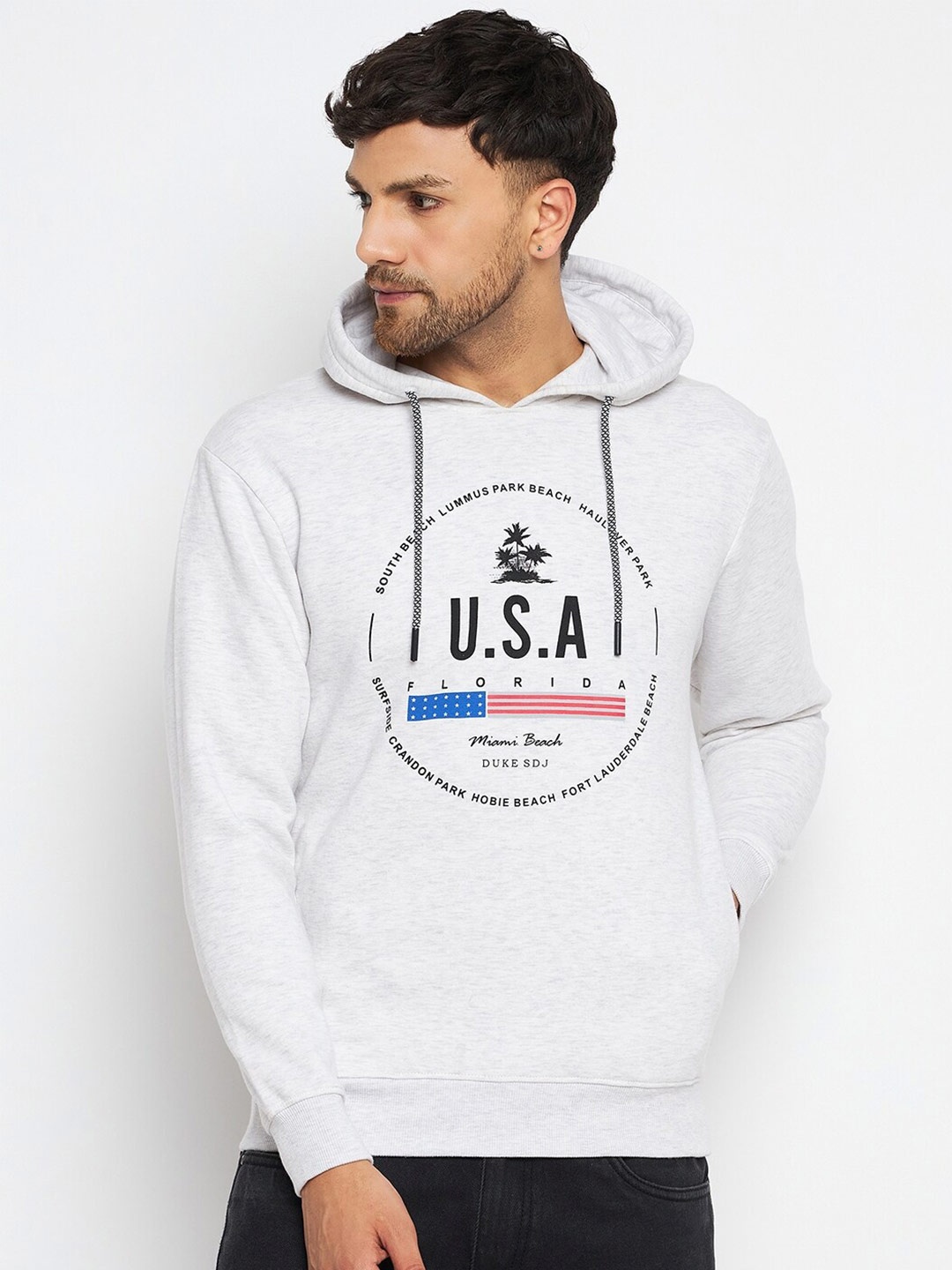 

Duke Typography Printed Long Sleeves Hooded Fleece Pullover, Grey melange