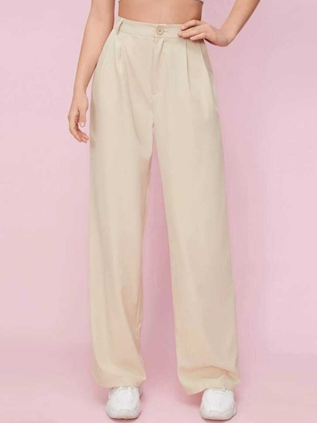 

BROADSTAR Women Pleated Korean Pants, Beige