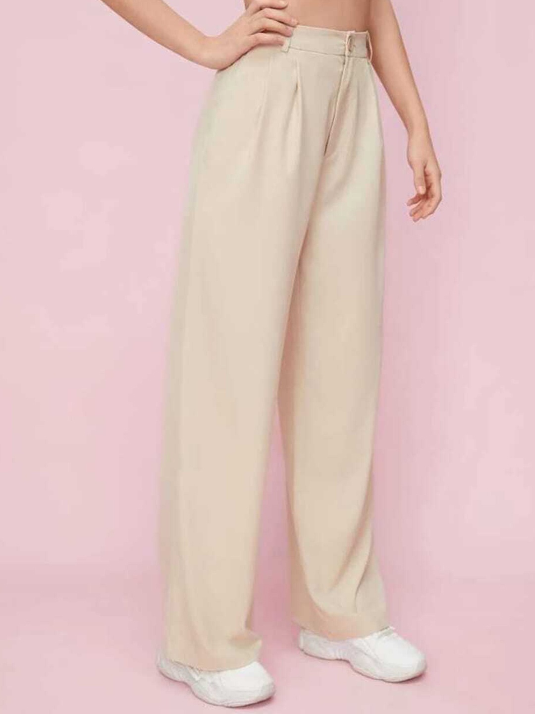 

BROADSTAR Women Pleated Korean Pants, Beige