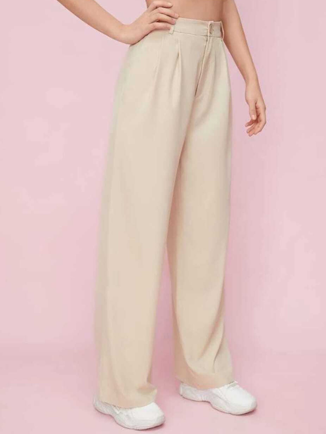 

BROADSTAR Women Pleated Korean Pants, Beige