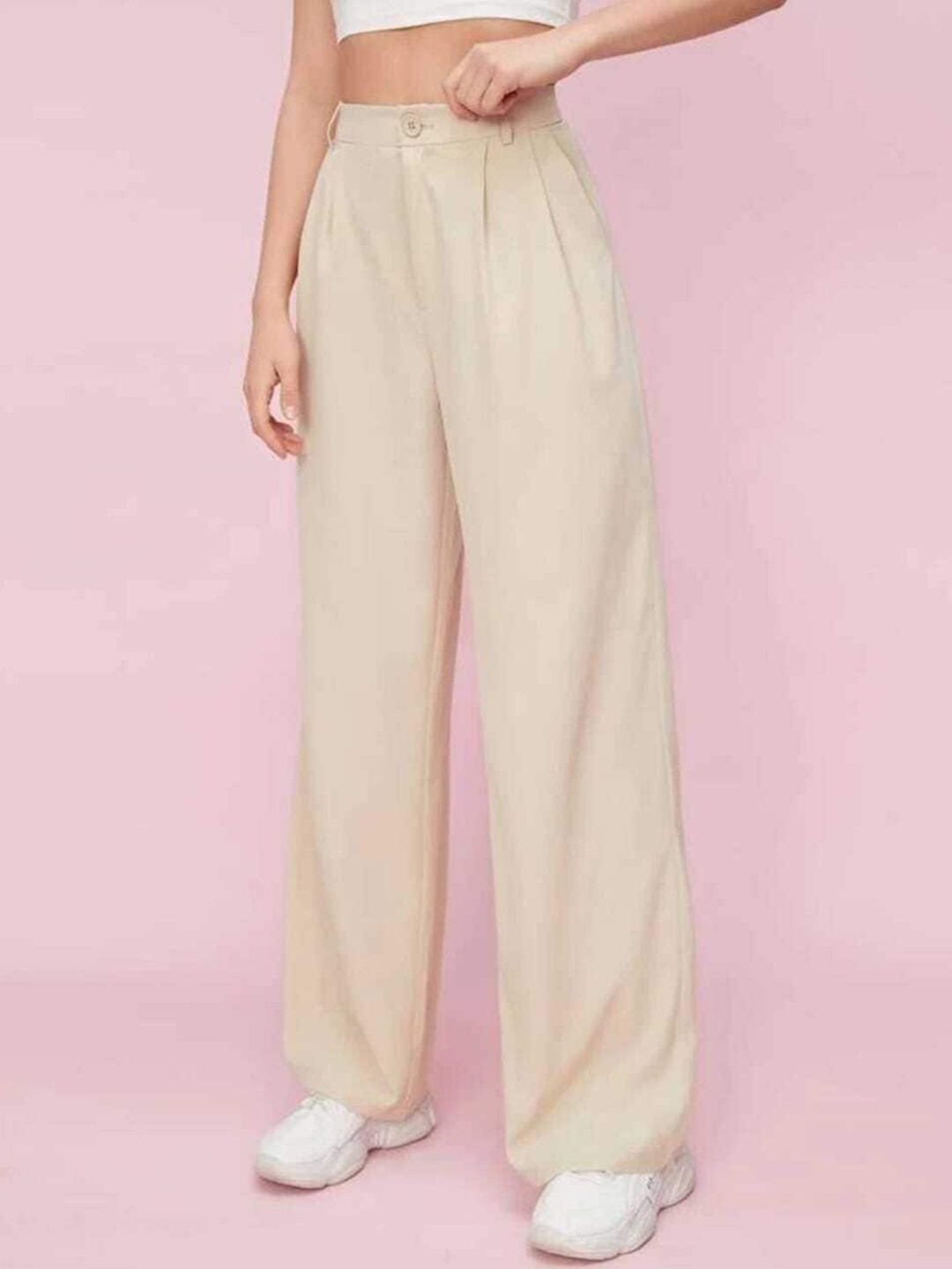 

BROADSTAR Women Pleated Korean Pants, Beige