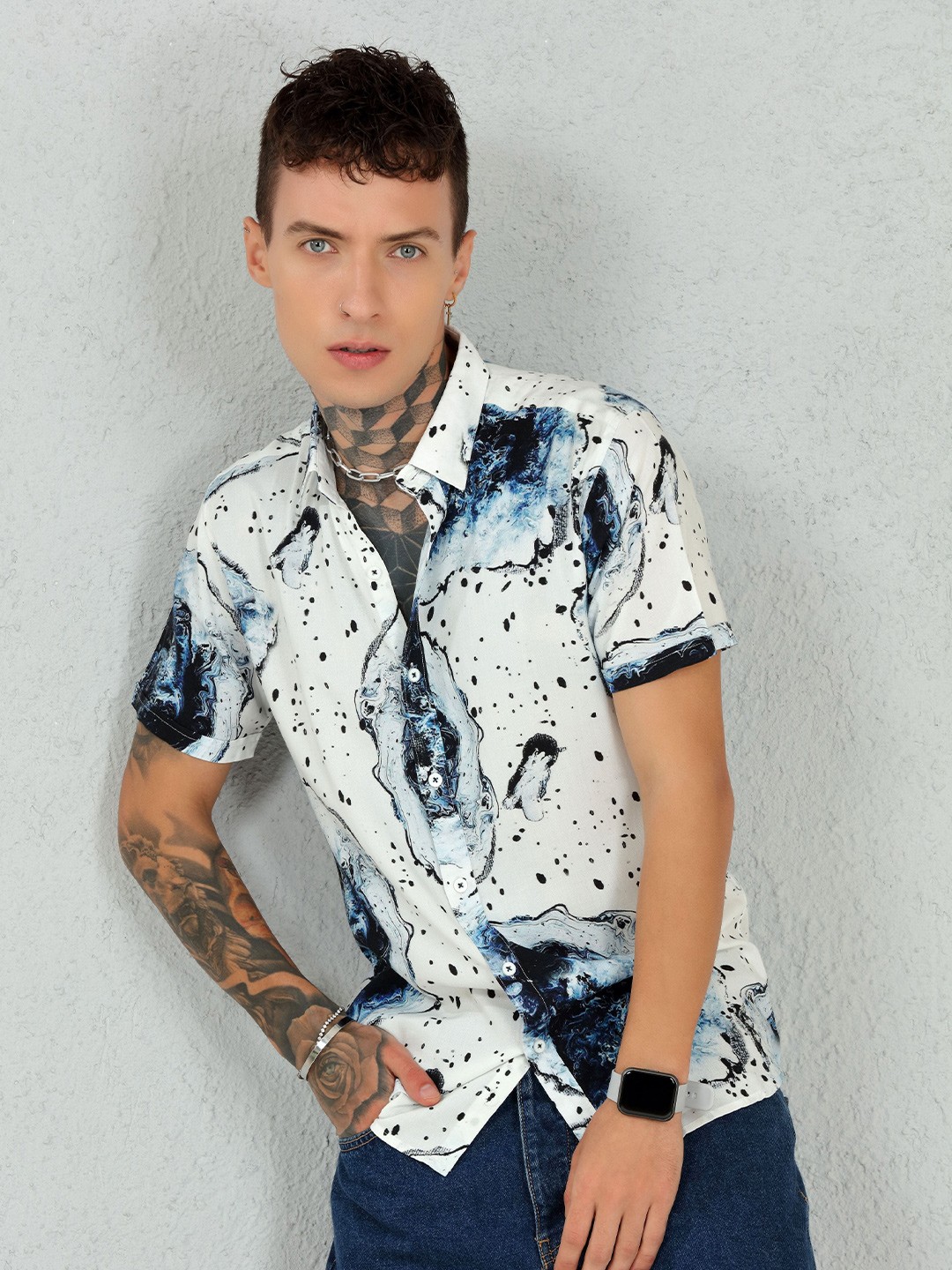 

DIMEH Printed Smart Slim Fit Casual Shirt, White