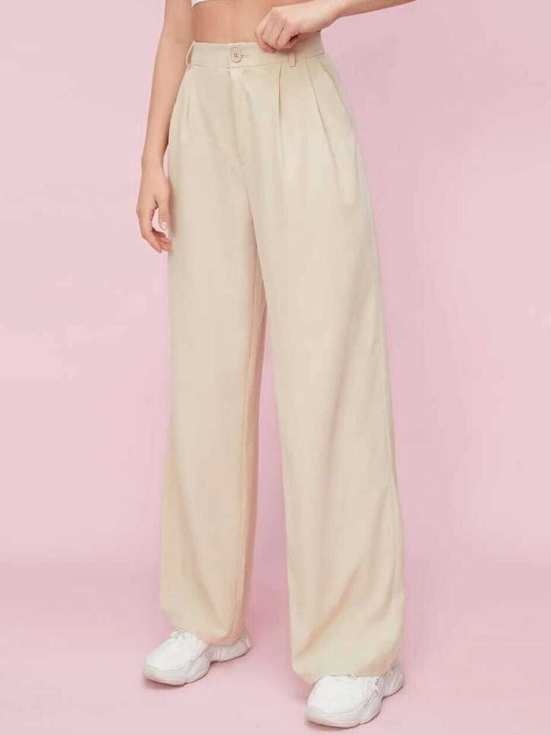 

Next One Women High-Rise Pleated Korean Trousers, Cream