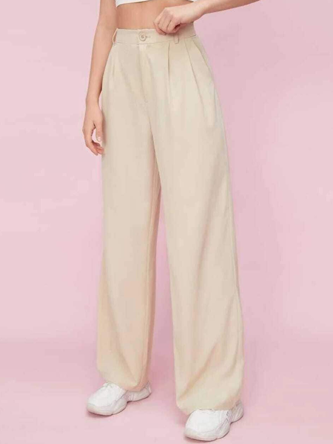 

Next One Women High-Rise Pleated Korean Trousers, Cream