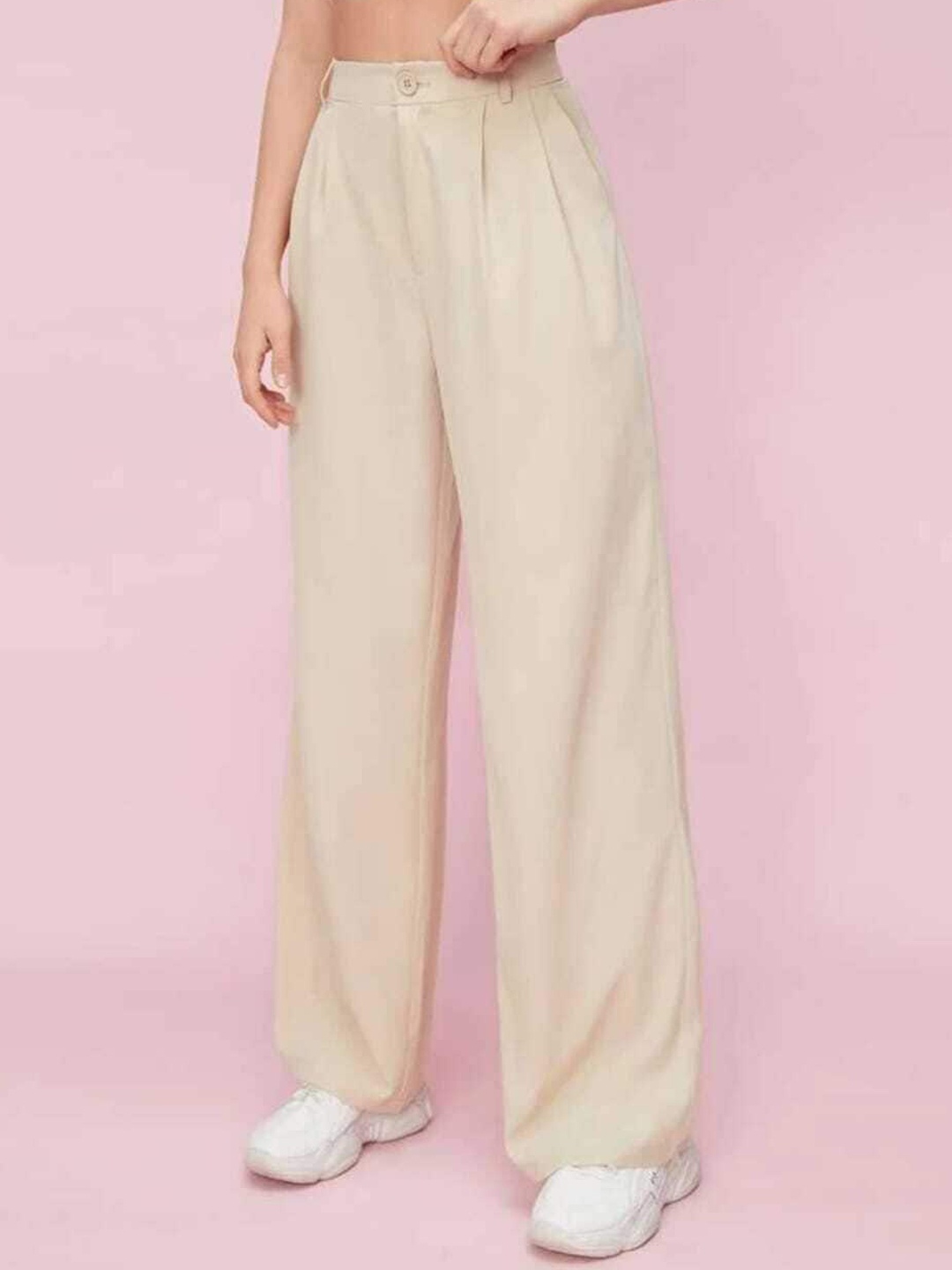 

Next One Women High-Rise Pleated Korean Trousers, Cream