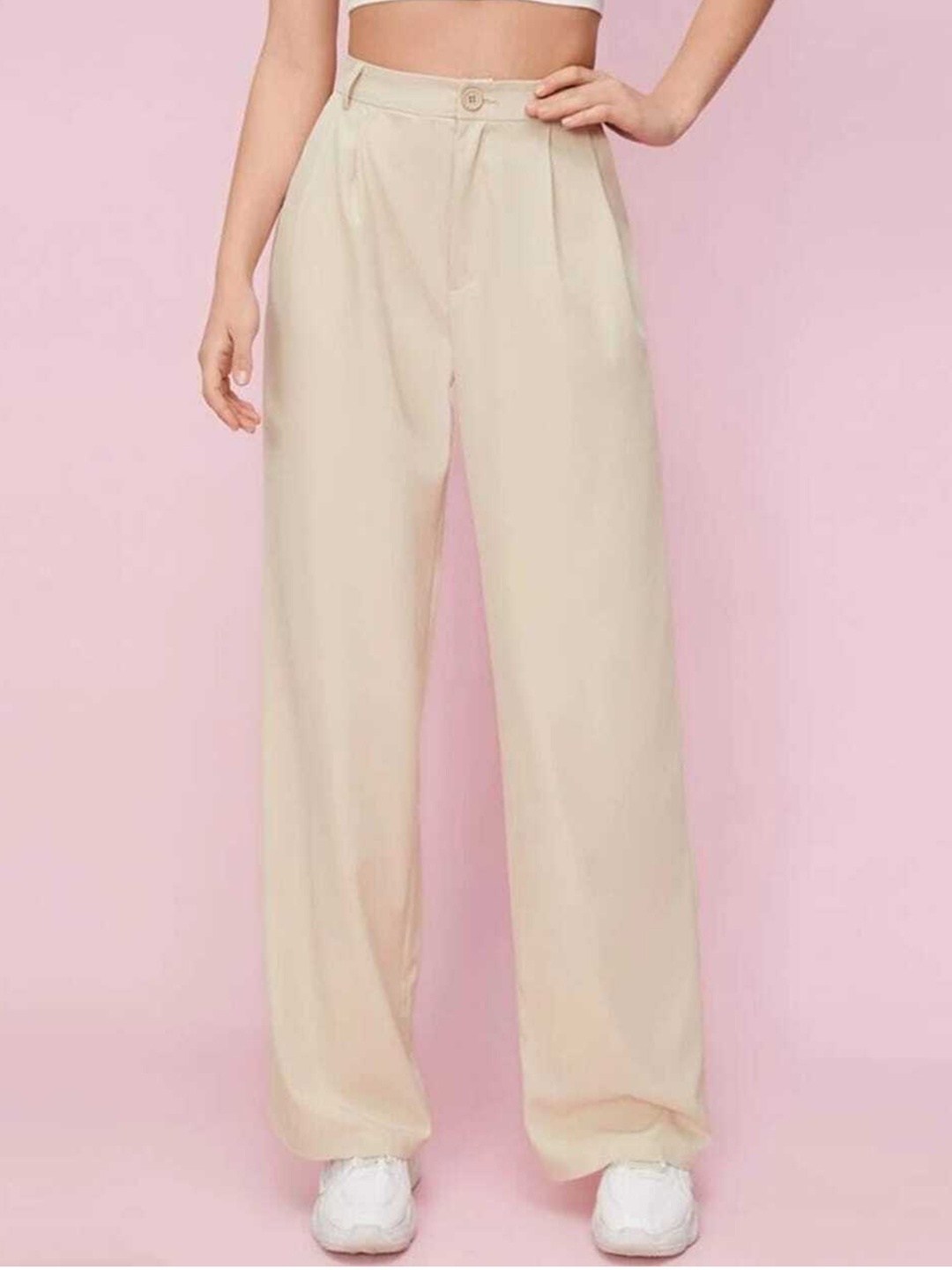 

Next One Women High-Rise Pleated Korean Trousers, Cream