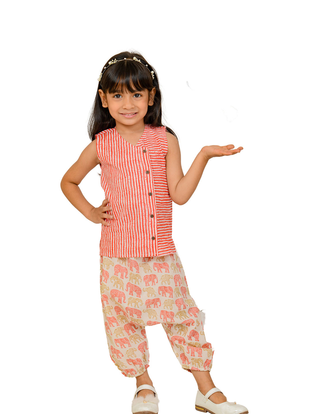 

Tiny Bunnies Girls Striped Pure Cotton Top With Trousers, Red