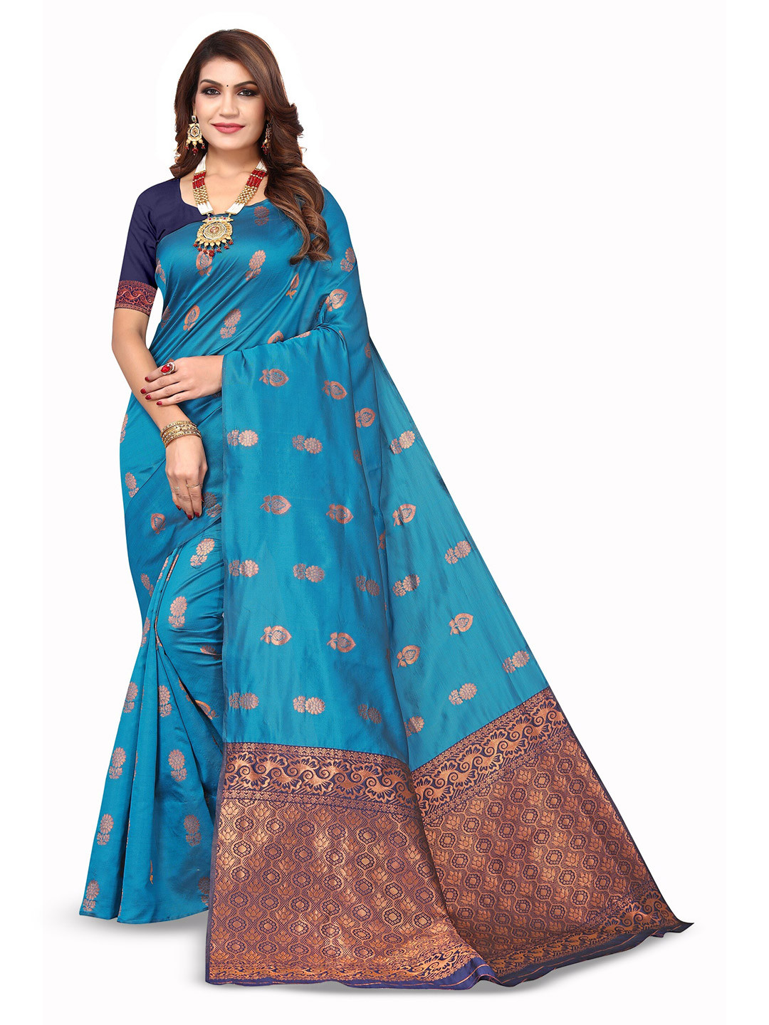 

Varanga Woven Design Zari Organza Banarasi Saree, Blue