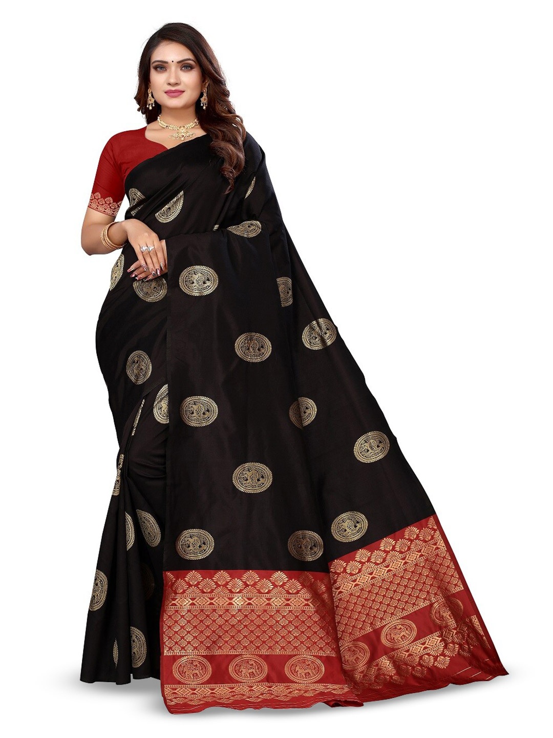 

Varanga Ethnic Motifs Woven Design Zari Banarasi Saree, Black