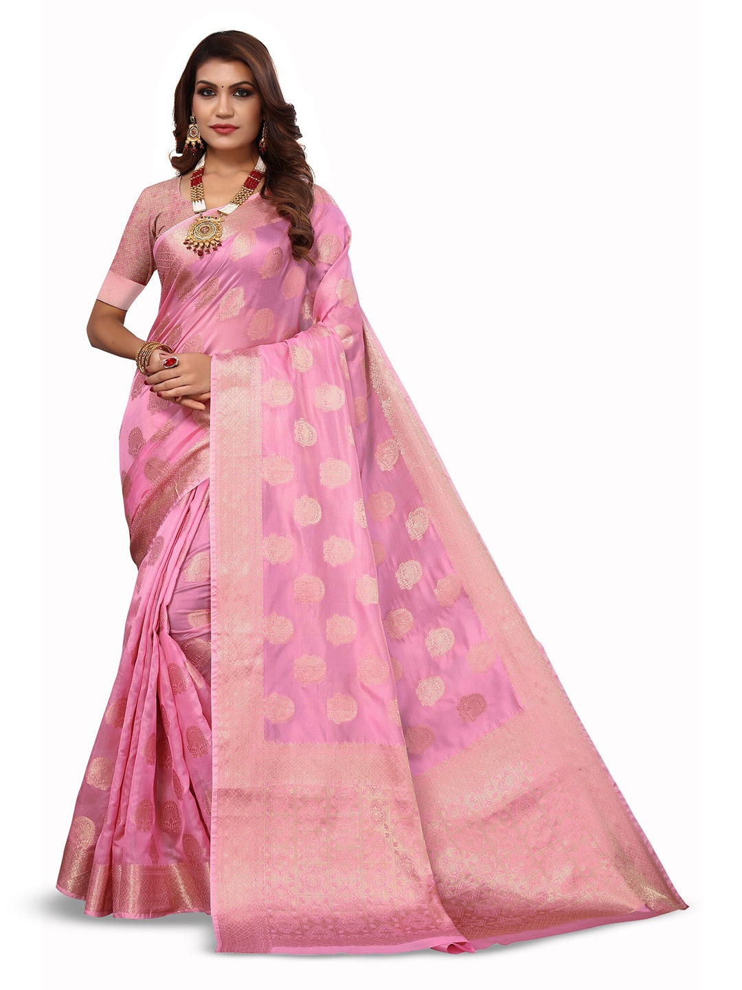 

Varanga Floral Woven Design Zari Organza Banarasi Saree, Pink