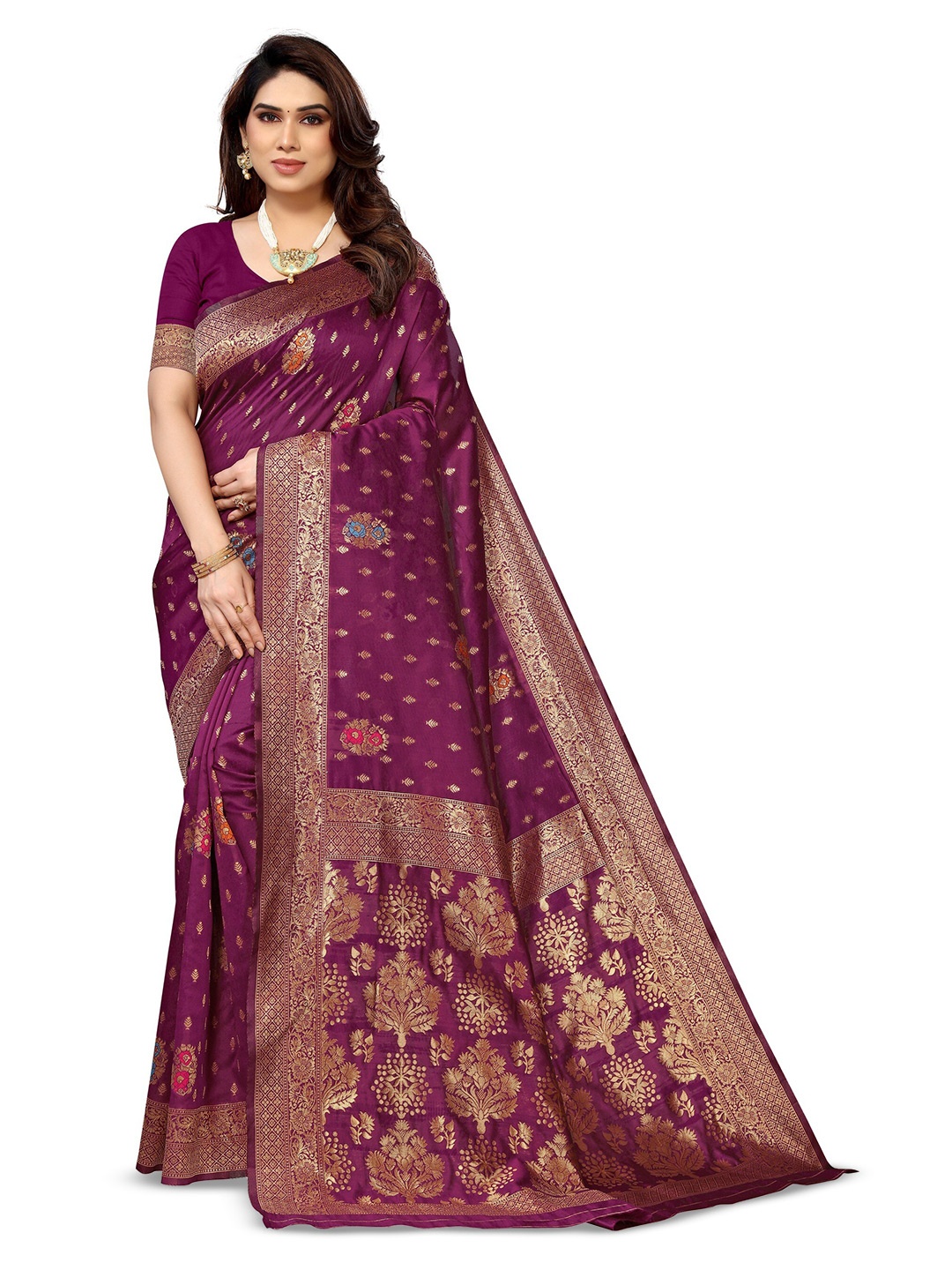

Varanga Ethnic Motif Woven Design Zari Organza Banarasi Saree, Burgundy
