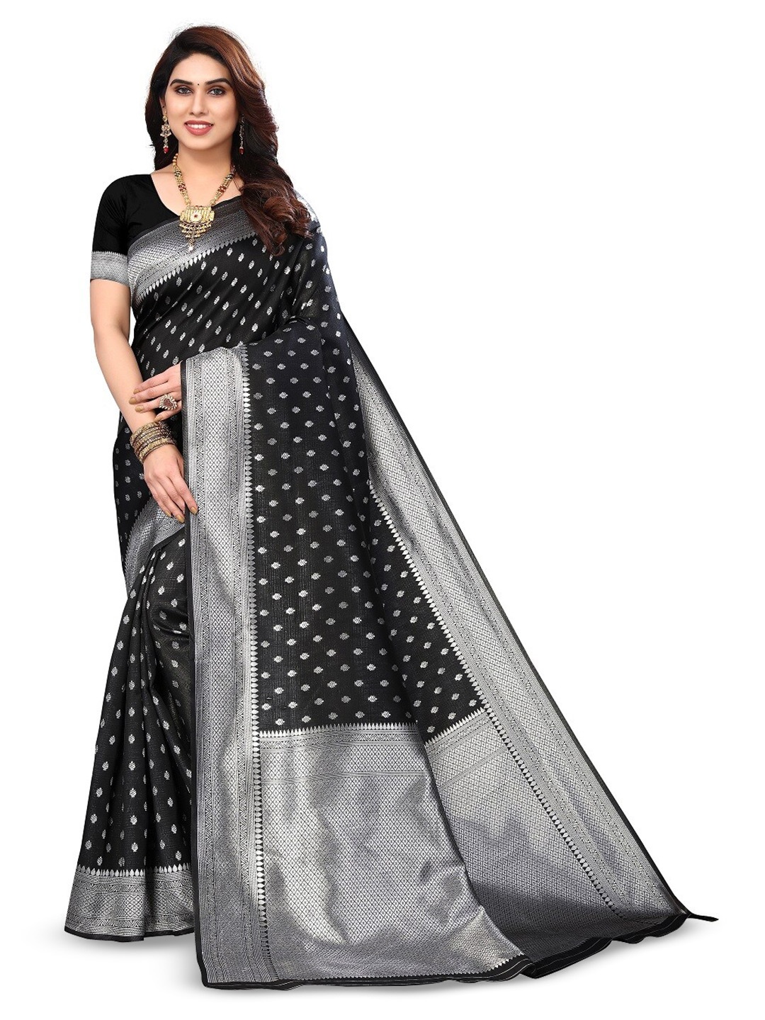 

Varanga Ethnic Motif Woven Design Zari Art Silk Banarasi Saree, Black