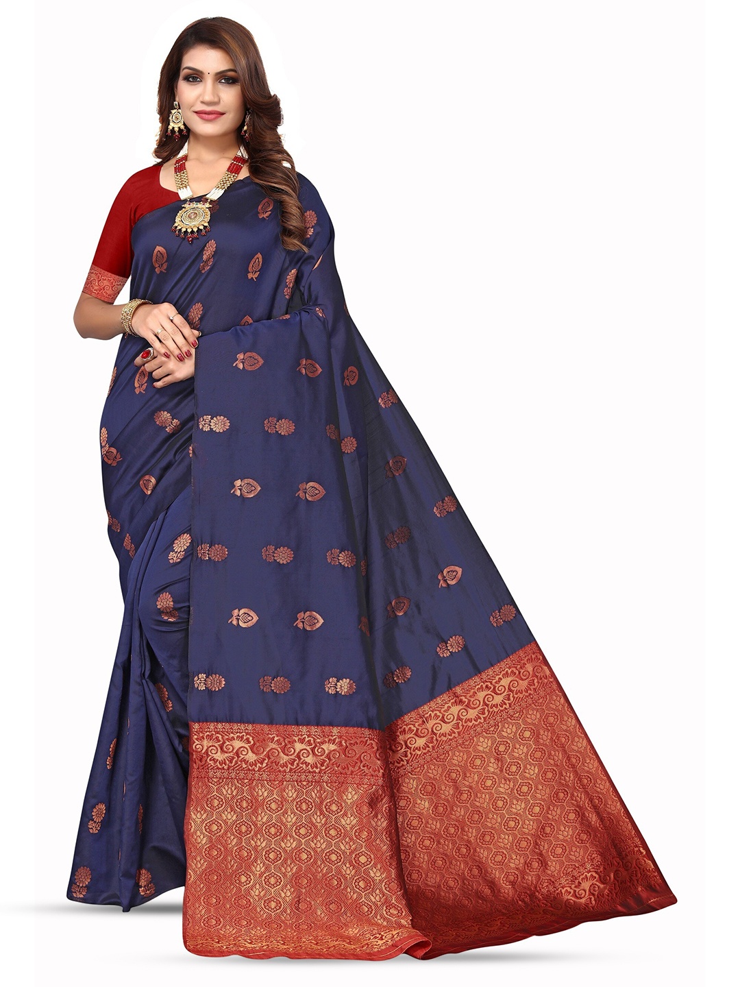 

Varanga Ethnic Motifs Woven Design Zari Banarasi Saree, Navy blue