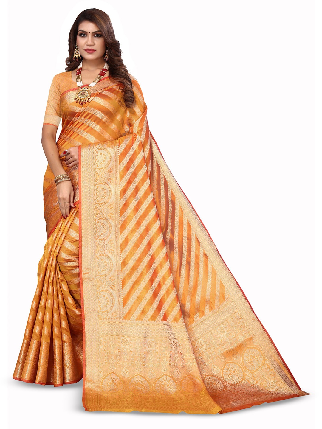

Varanga Ethnic Motif Woven Design Zari Organza Banarasi Saree, Orange