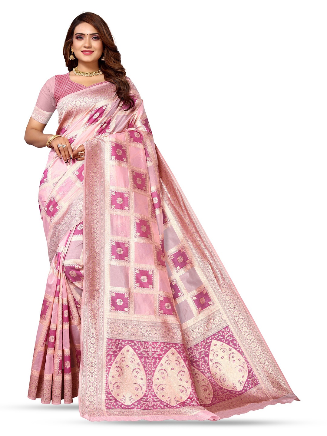 

Varanga Ethnic Motif Woven Design Zari Organza Banarasi Saree, Pink