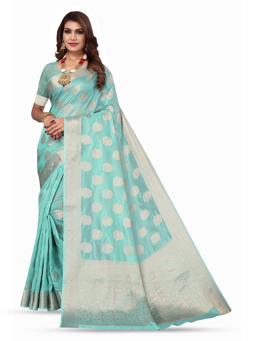 

Varanga Ethnic Motif Woven Design Zari Organza Banarasi Saree, Blue