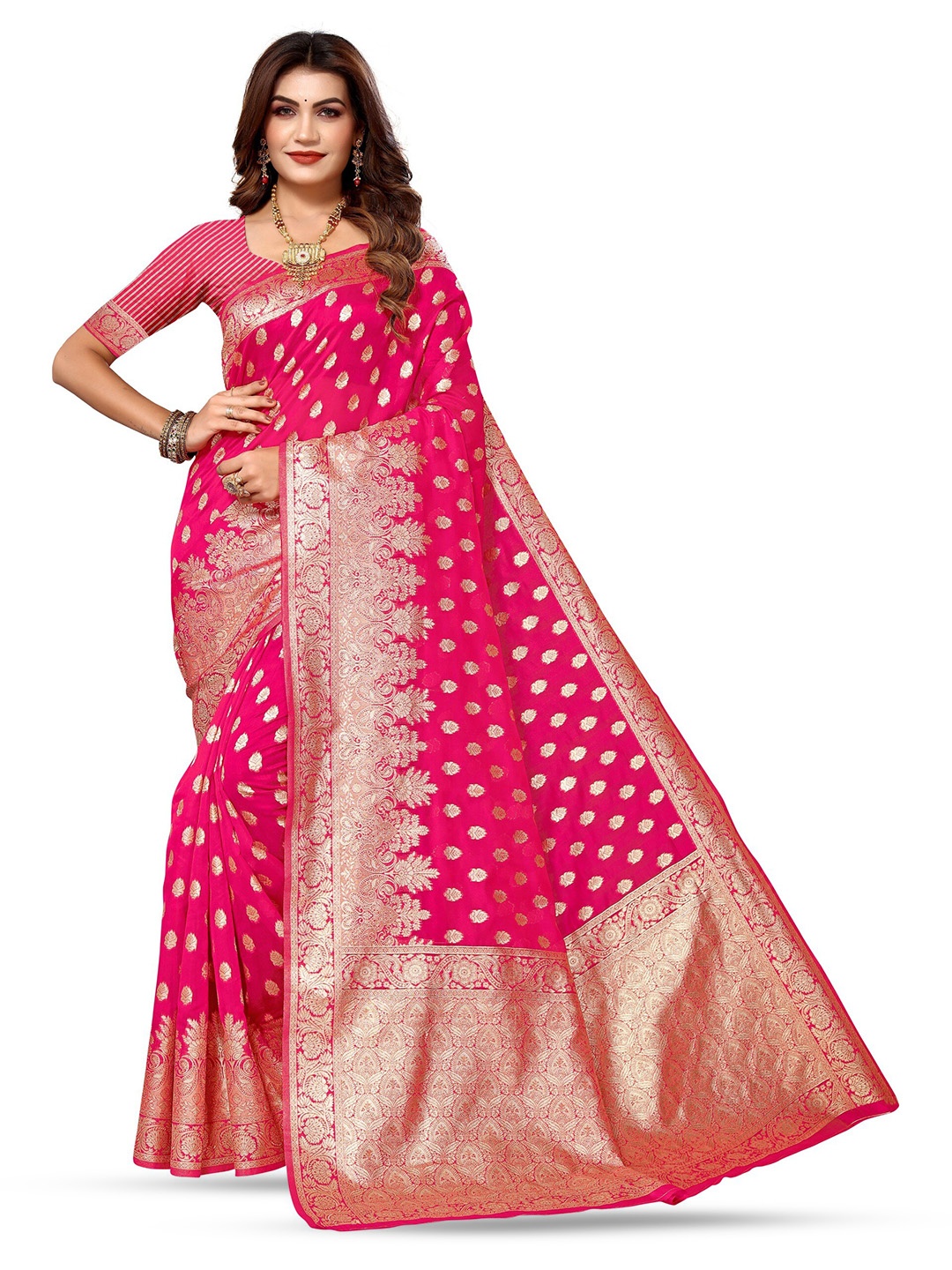 

Varanga Woven Design Zari Organza Banarasi Saree, Fuchsia