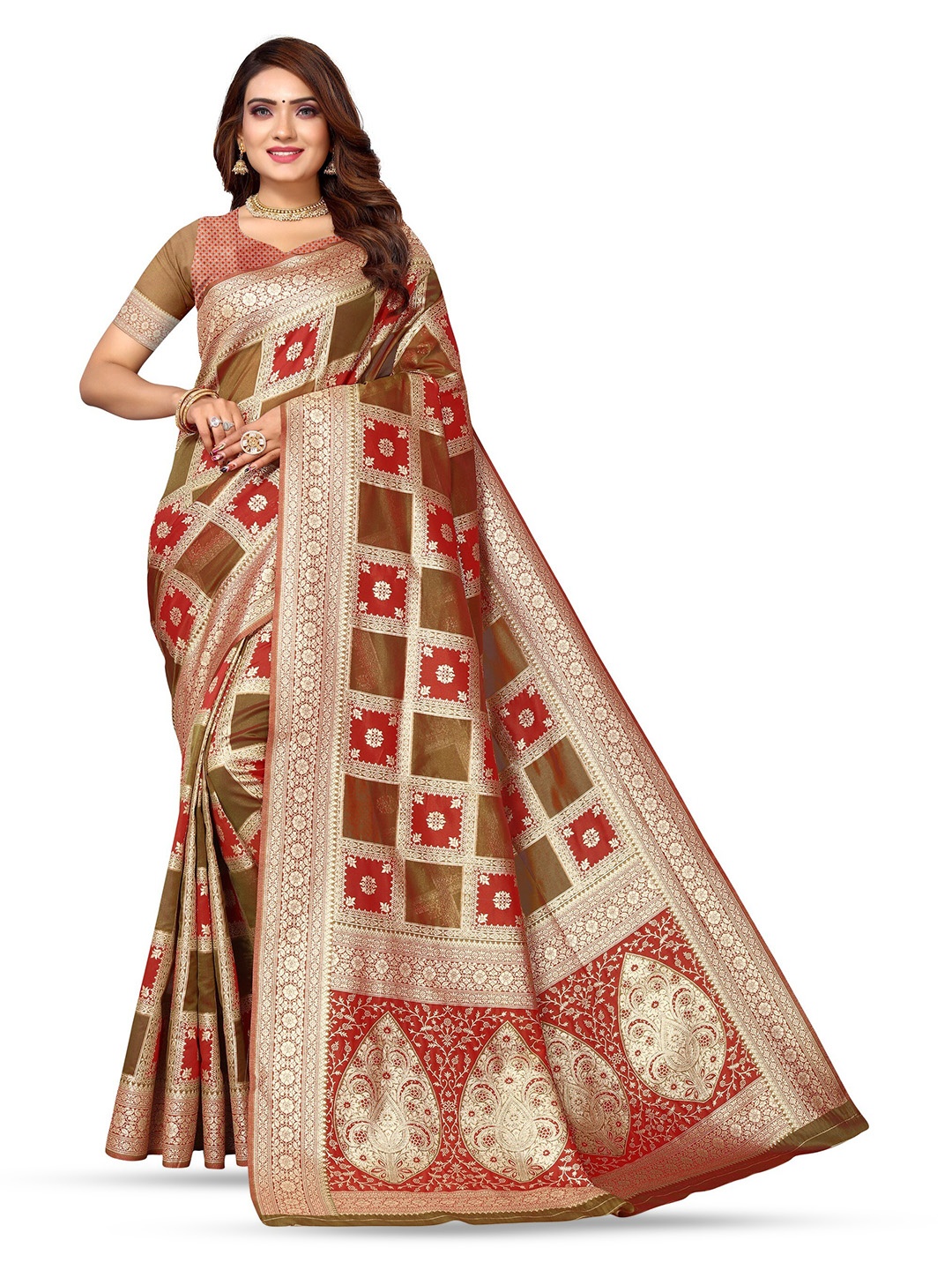 

Varanga Woven Design Zari Organza Banarasi Saree, Red
