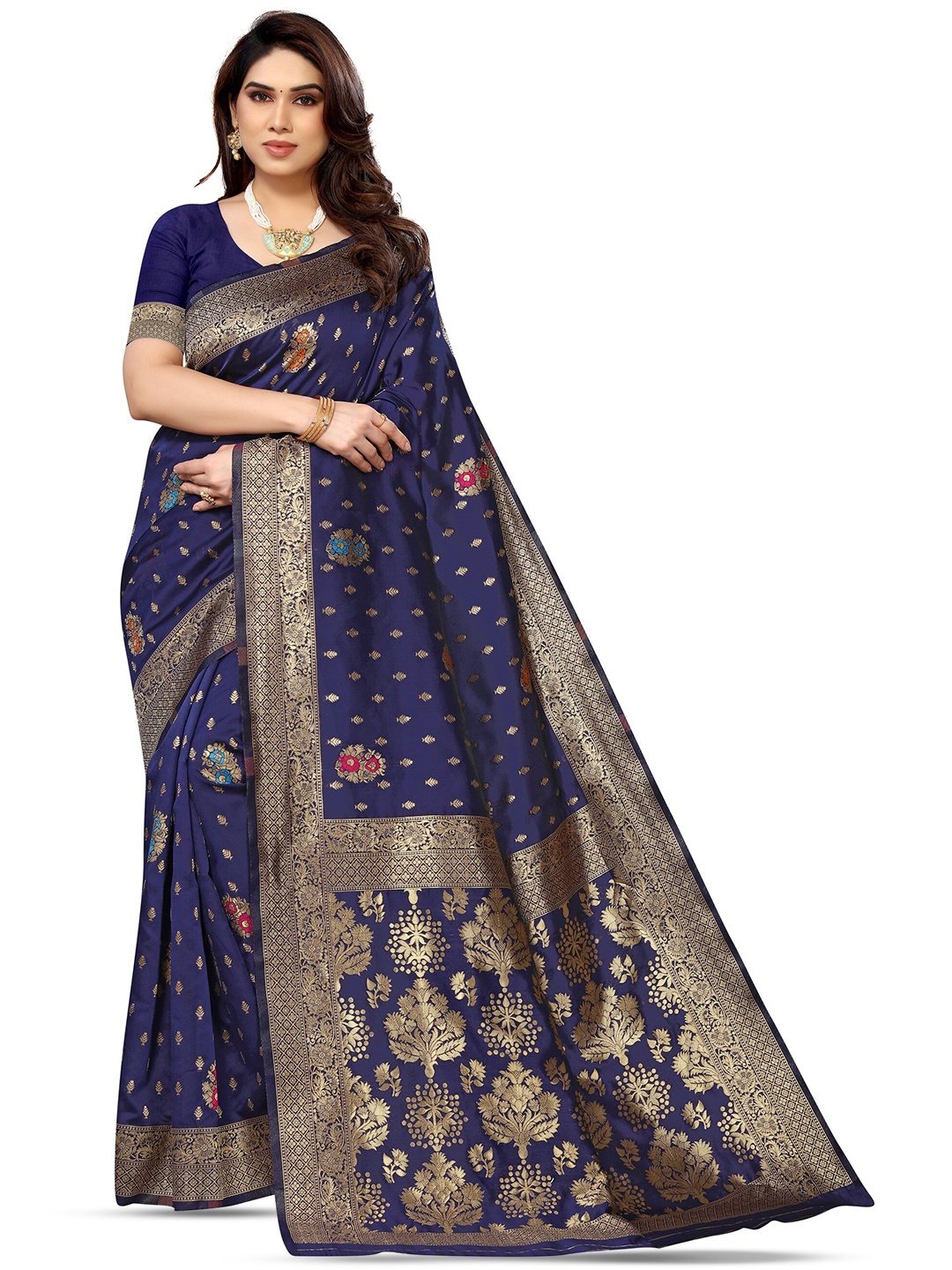 

Varanga Ethnic Motifs Woven Design Zari Banarasi Saree, Navy blue