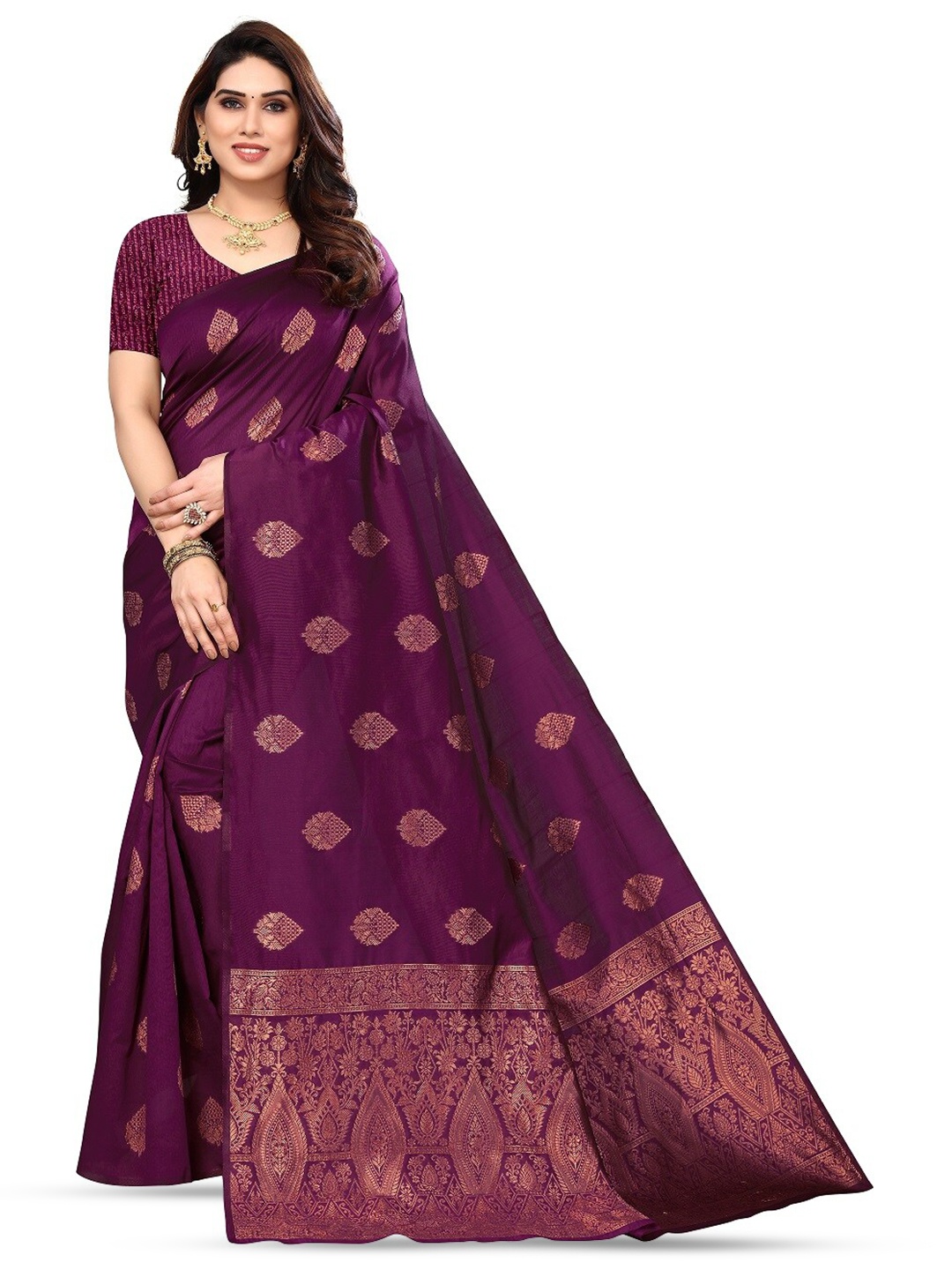 

Varanga Ethnic Motifs Woven Design Zari Jacquard Banarasi Saree, Purple