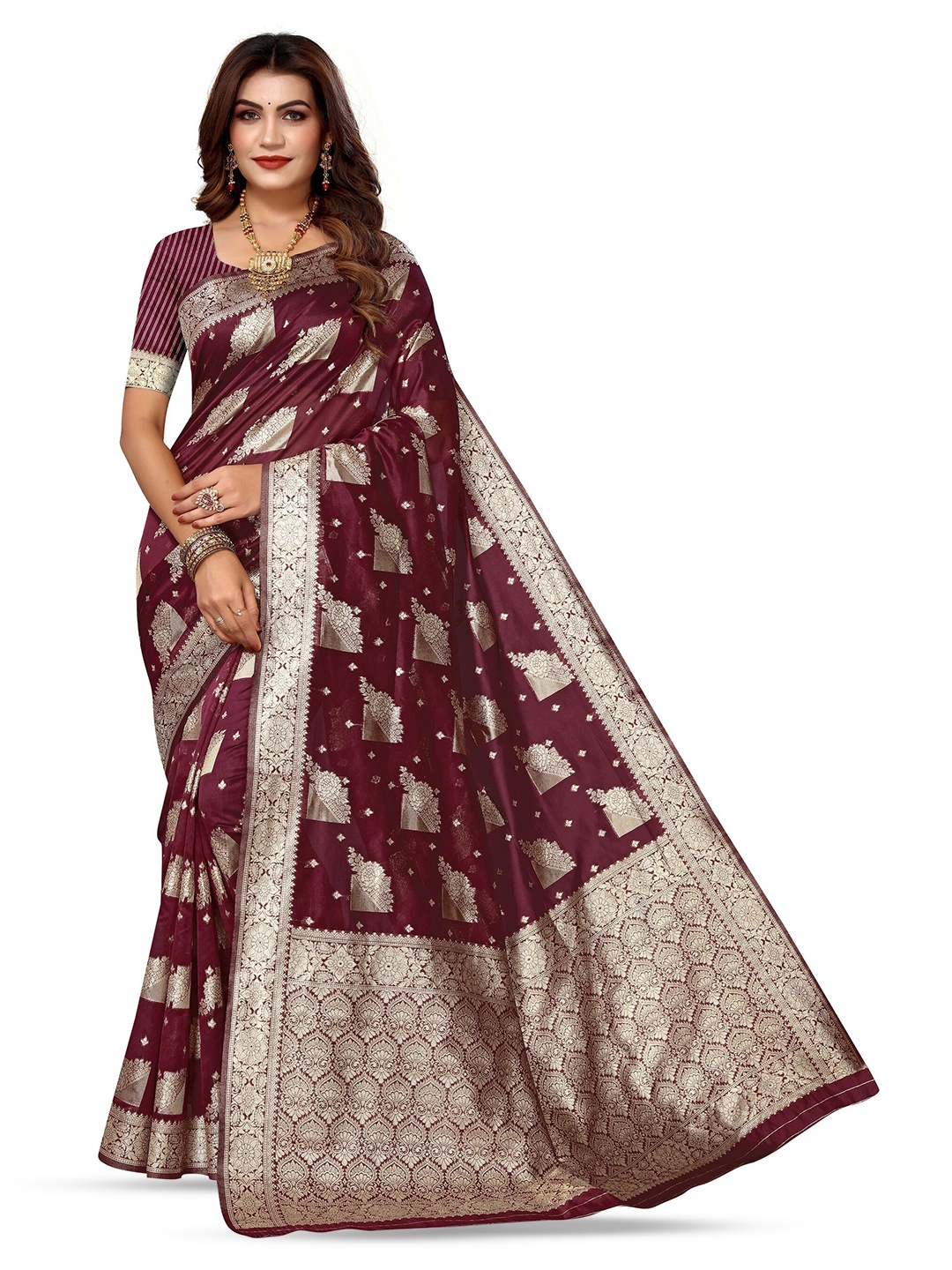 

Varanga Floral Woven Design Organza Banarasi Saree, Burgundy