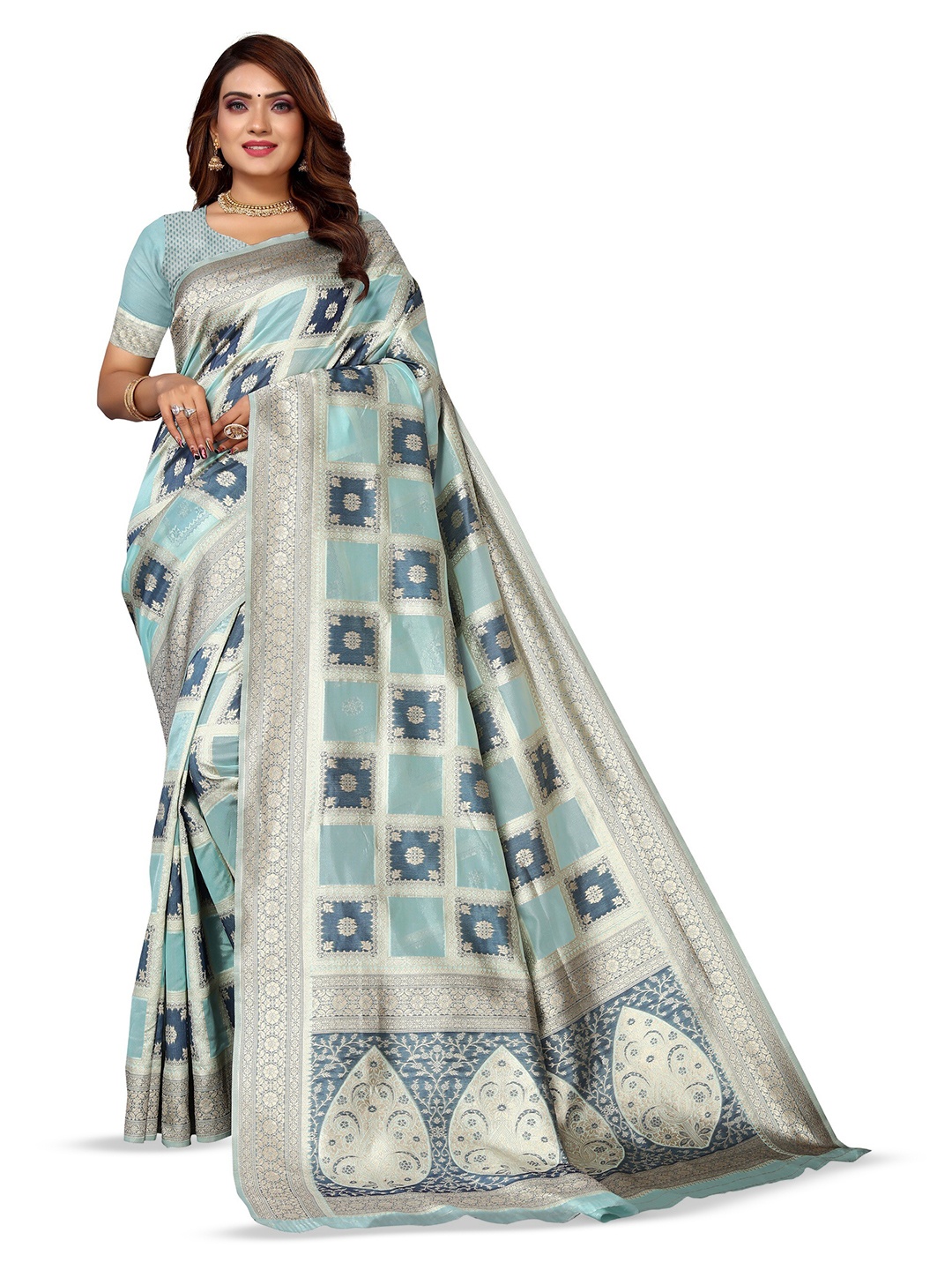 

Varanga Ethnic Motifs Zari Organza Banarasi Saree, Blue
